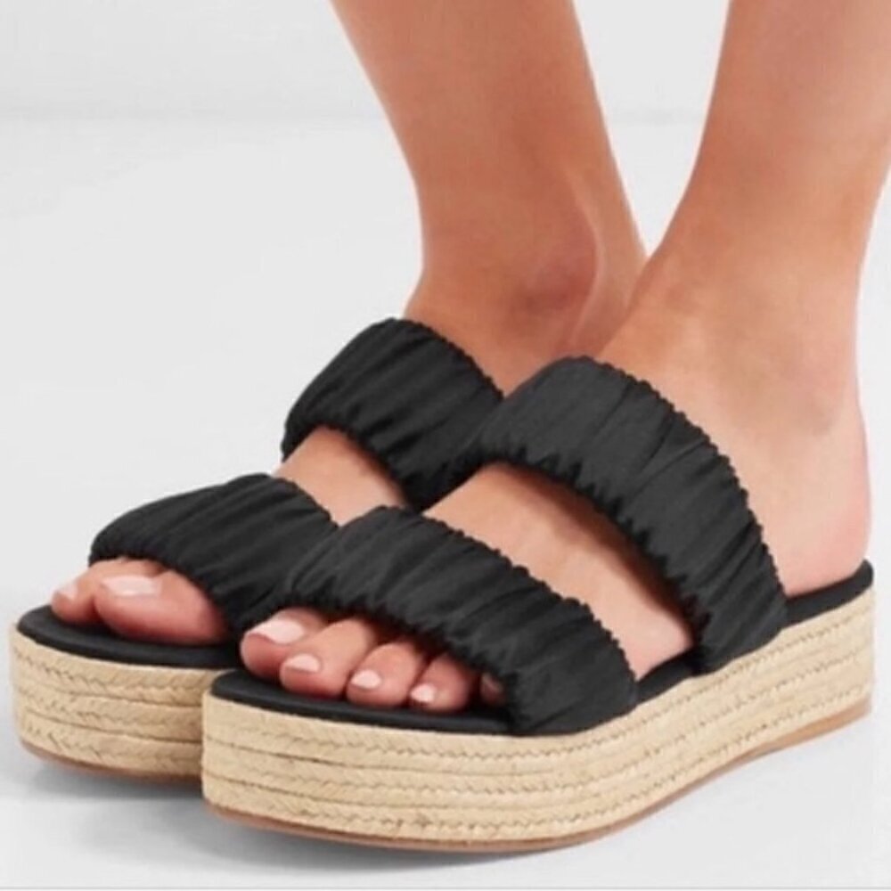 Mercedes Castillo Black Yolanda Platform Slides, Size 6.5